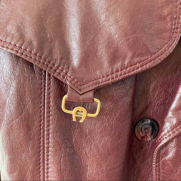 Vintage Etienne Aigner Leather Jacket Trench Wrap Coat Oxblood Burgundy 60s 70s - Picture 8 of 15